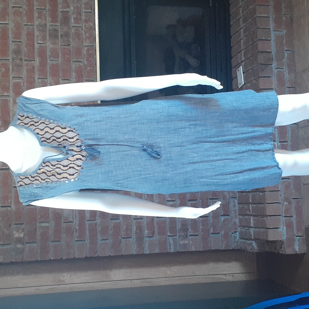 Ariat Blue Denim Dress with Brown Accents